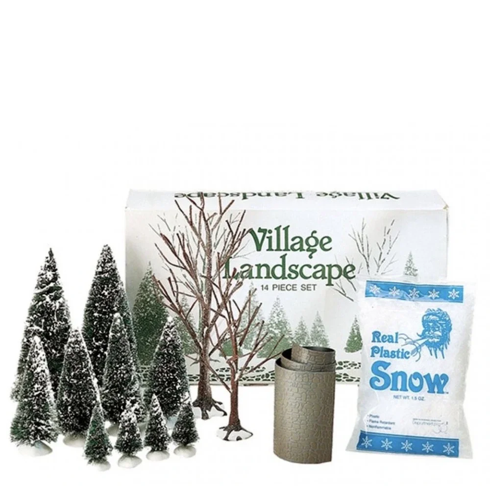 Department 56 Village Landscape Set 14 Piece Sisal Trees Snow Road 56.52590 NIB